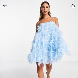 ASOS EDITION 💙 textured mesh square neck cami trapeze mini dress in sky blue